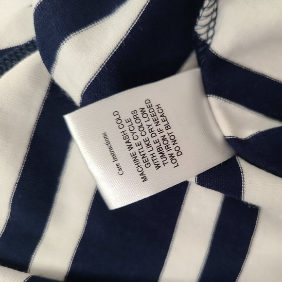 EUC Emerald Sundae Cold/Off Shoulder Womens Sz XL Navy Blue White Striped Dress - Picture 7 of 8